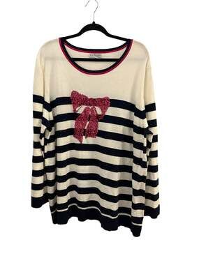 Kim Rogers Intarsia Sweater 3X Pink Sequin Bow Womans Plus Vintage Cotton Blend